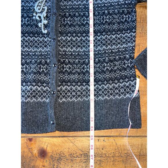 Womens Eddie Bauer Gray Lambs Wool Cashmere Button Down Cardigan Beads Large - Picture 7 of 8